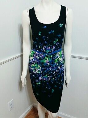 Lane Bryant Womens Size 18 Floral Sheath Dress Blue Belted Sleeveless NWT